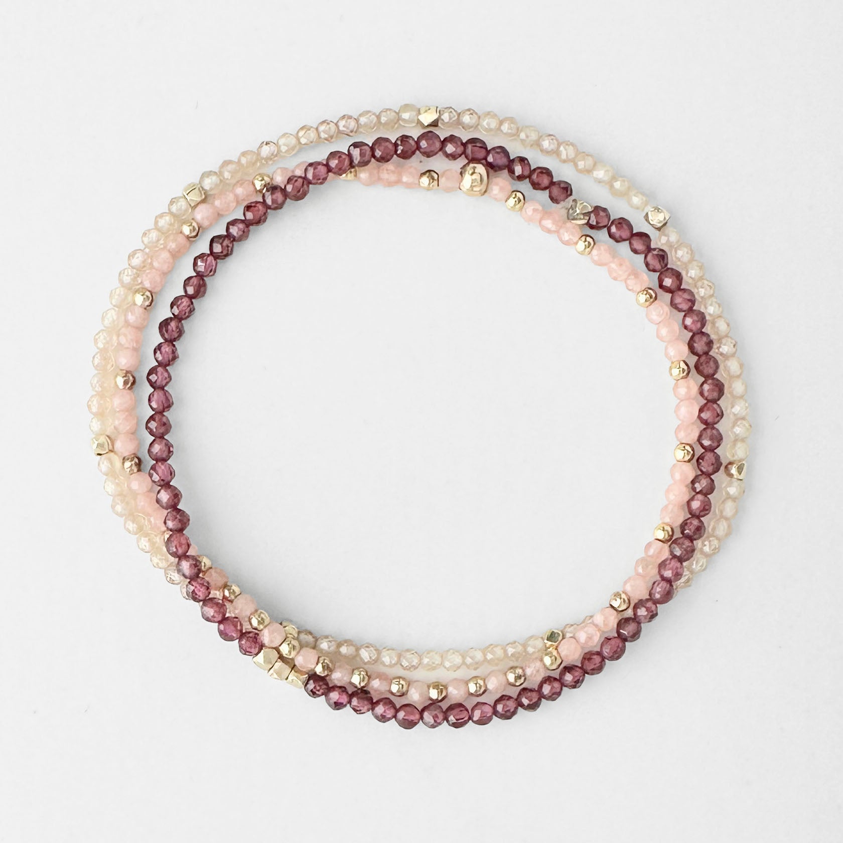 Gemstone Beaded Bracelet with 3 Solid Gold Nugget Beads