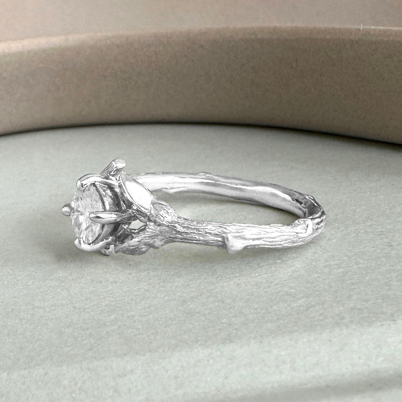 Willow Twig Engagement Ring in Sterling Silver with Moissanite