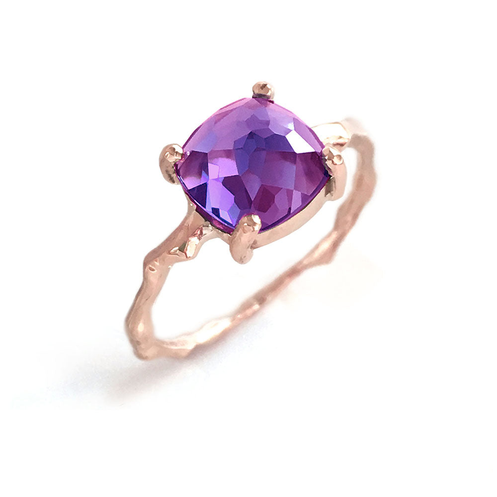 Twig Statement Ring with Square Cushion Cut Citrine or Amethyst