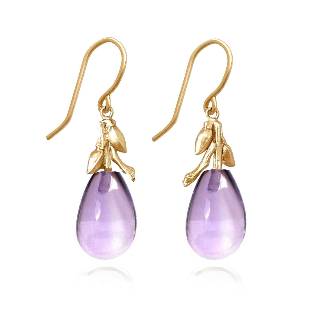 Willow Twig Drop Earrings in Solid Gold