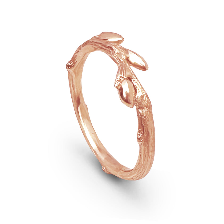Willow Twig Ring with Buds and Wood Grain - heavy band