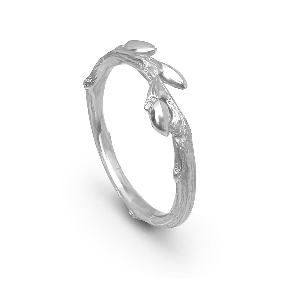 Willow Twig Ring with Buds and Wood Grain - heavy band