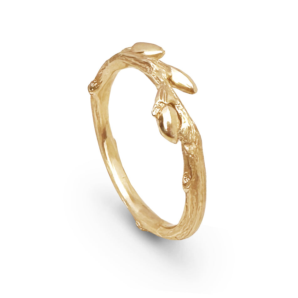 Willow Twig Ring with Buds and Wood Grain - heavy band