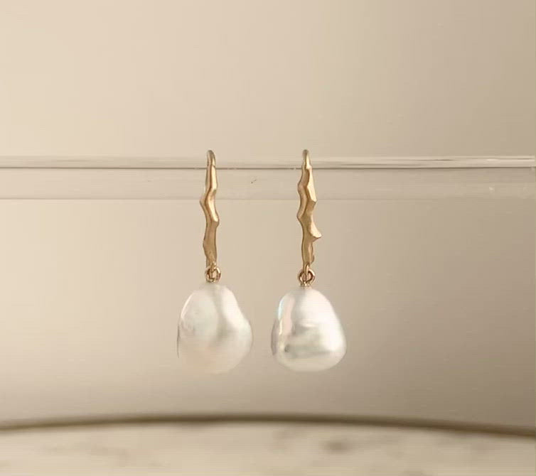 Baroque Pearl Drop Earrings with Yellow Gold Twig Ear Hooks