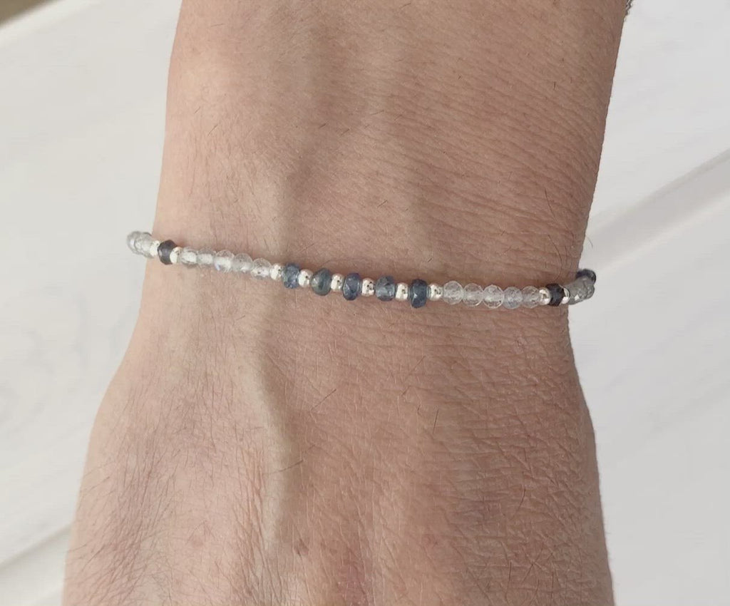Stretch Bracelet with Blue Sapphire, Labradorite and Iolite Sterling Silver Beads