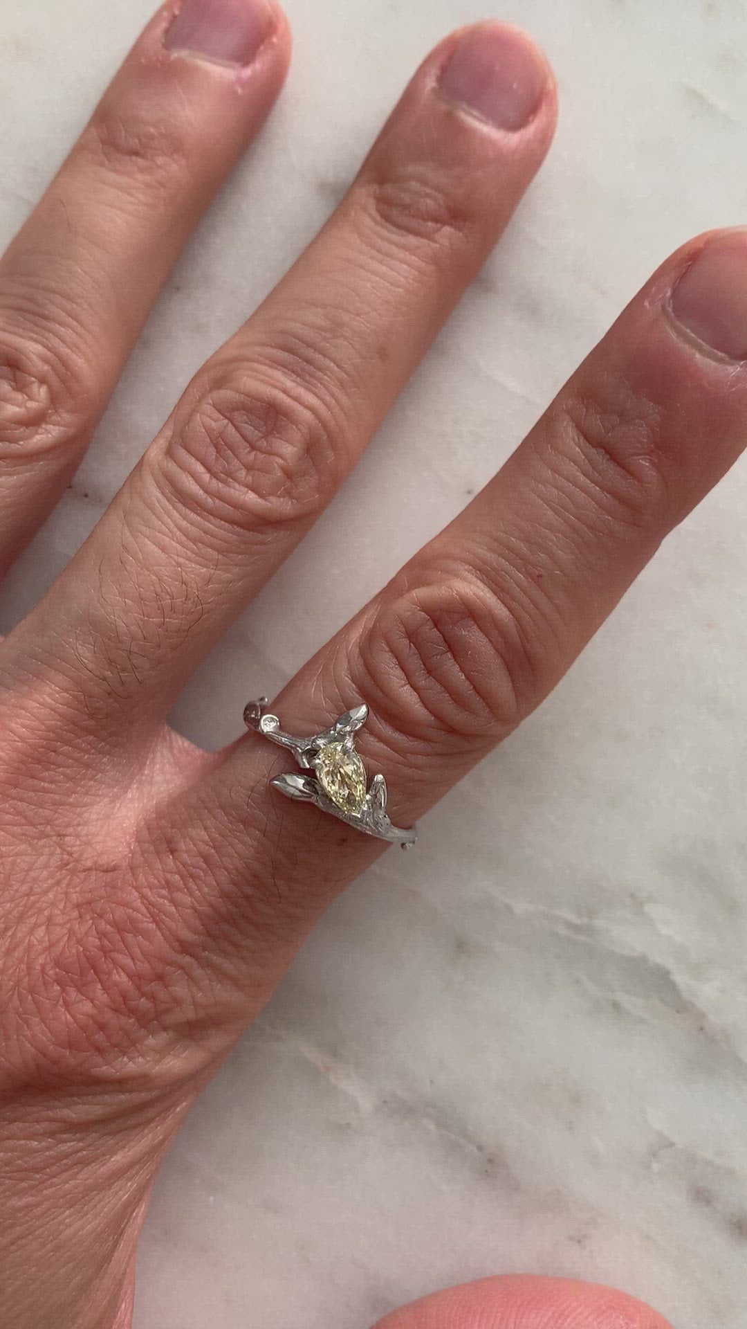 Twig Ring with Yellow Pear Diamond