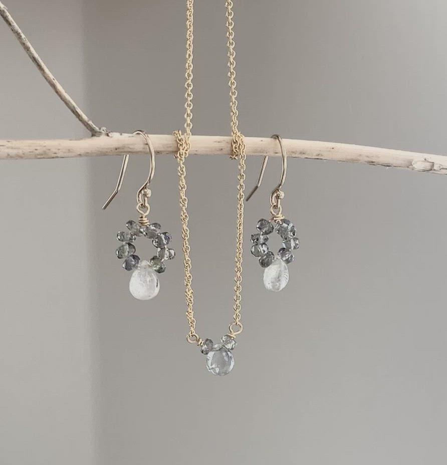 Sapphire Smooth Briolette 3-Stone Drop Necklace with Gold Chain