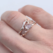 Load image into Gallery viewer, Twig Engagement Ring in 9 carat rose gold with rose cut white Ceylon sapphire

