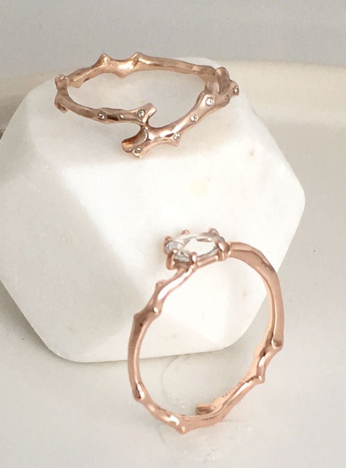 Twig Overlapping Band Ring in 9 carat gold with diamonds
