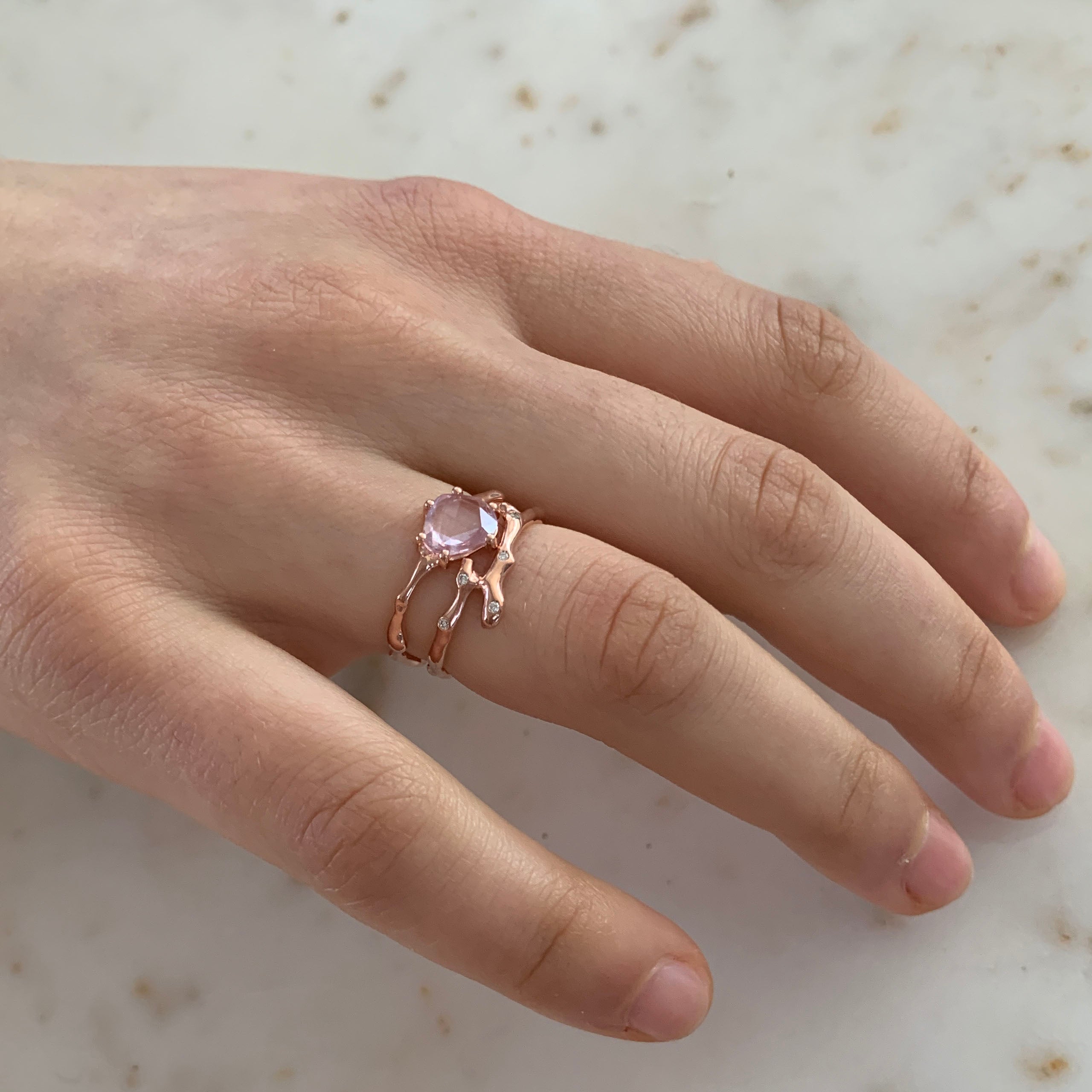 Twig Overlapping Band Ring in 9 carat gold with diamonds