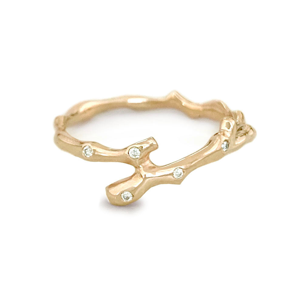 Twig Overlapping Band Ring in 9 carat gold with diamonds