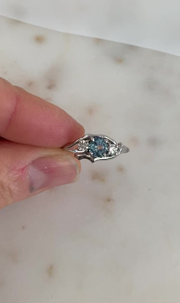 Cherry Twig Engagement Ring in Platinum with Montana Sapphire and Canadamark Diamonds