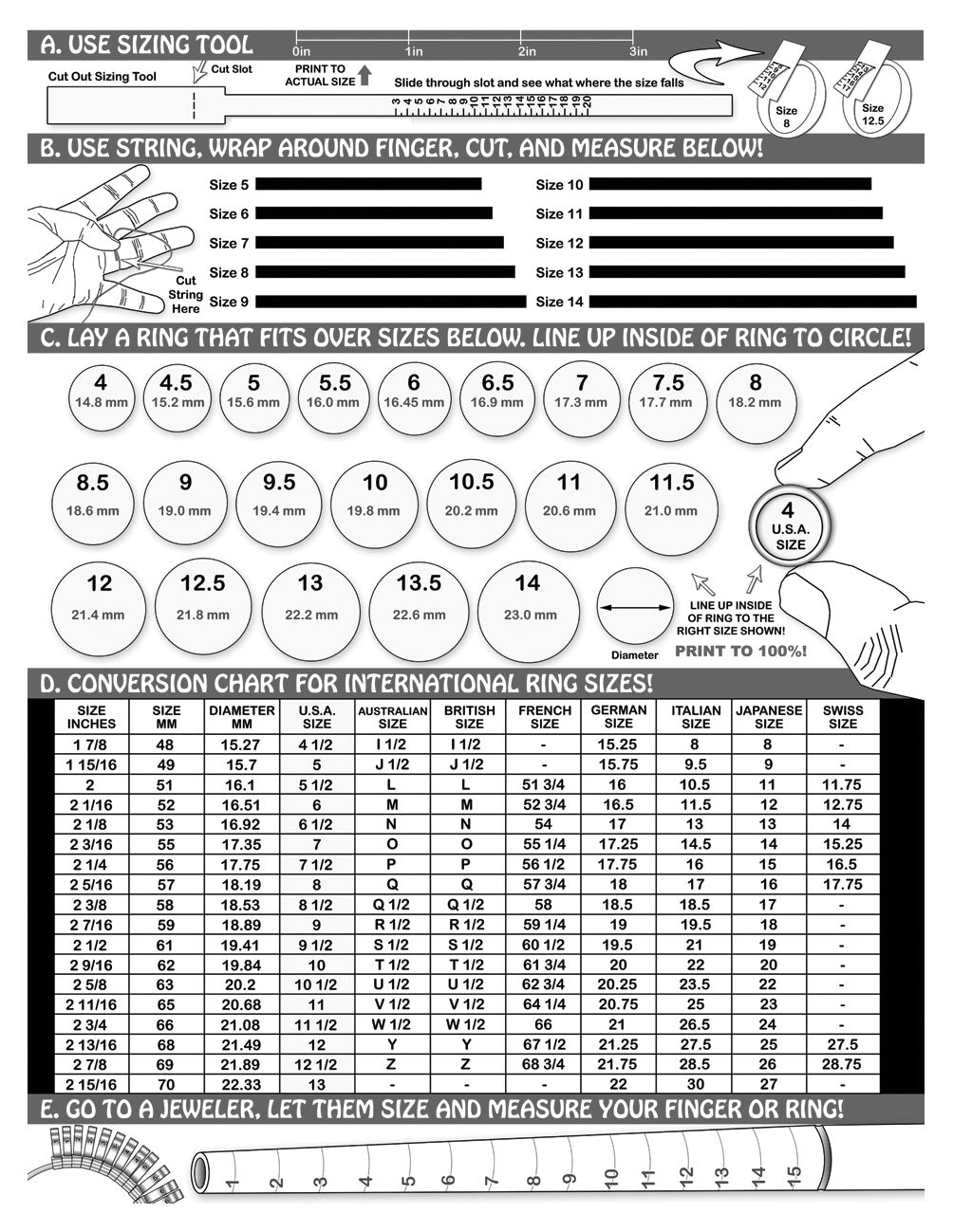 Ring Size Measuring Aid in Sterling Silver