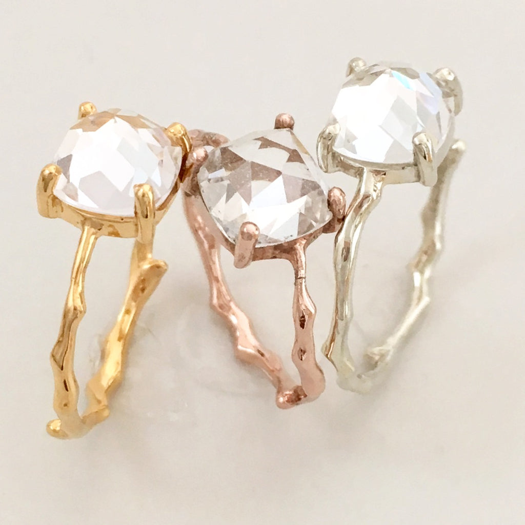 Twig Statement Ring in 9 carat gold with Cushion Cut London Blue Topaz