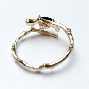 Twig Engagement Ring in 9 carat gold with pear cut Australian blue sapphire