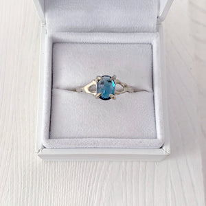 Twig Ring with London Blue Topaz Oval Cabochon in 14 carat Gold