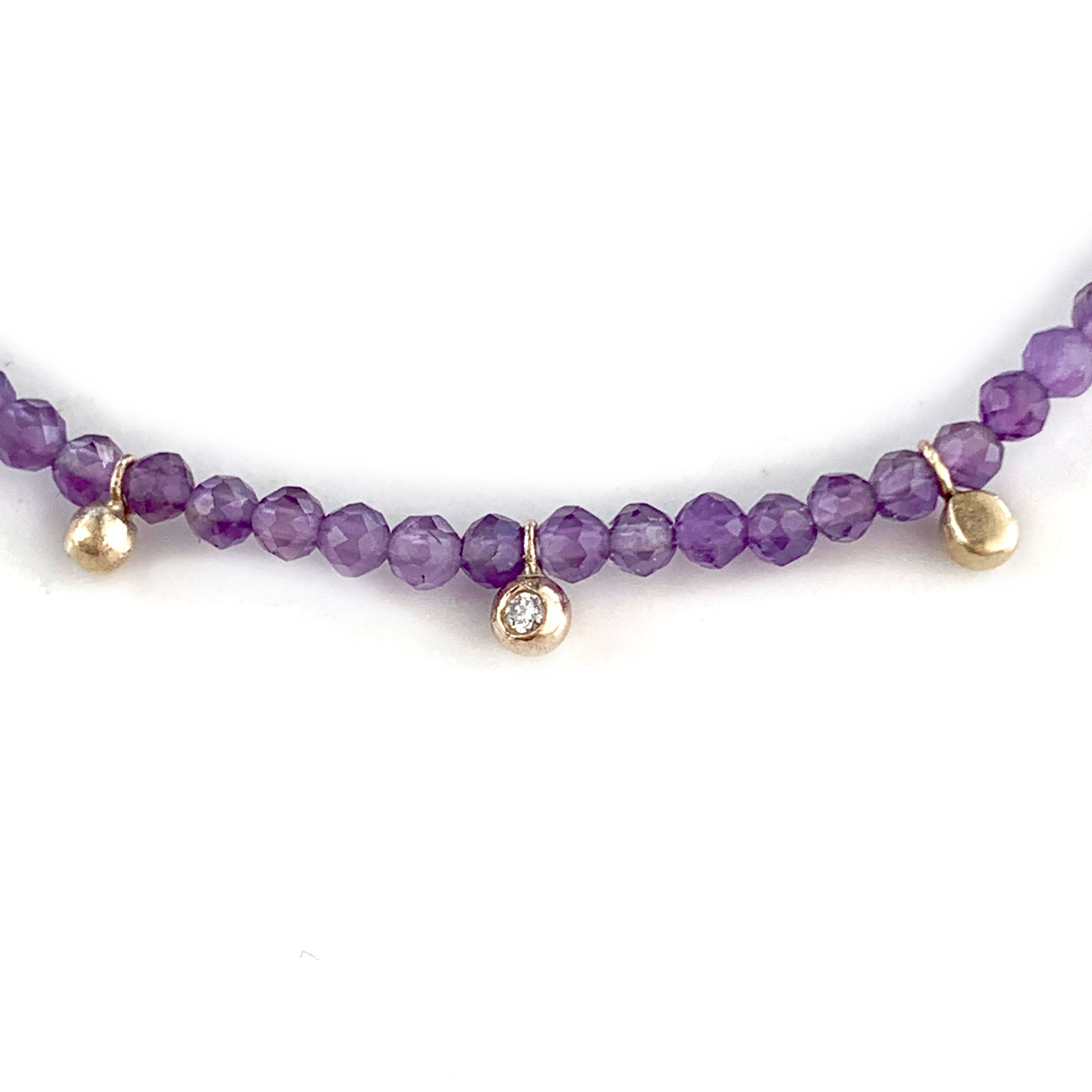 Stretch Bracelet with Amethyst and Gold and Diamond Charms