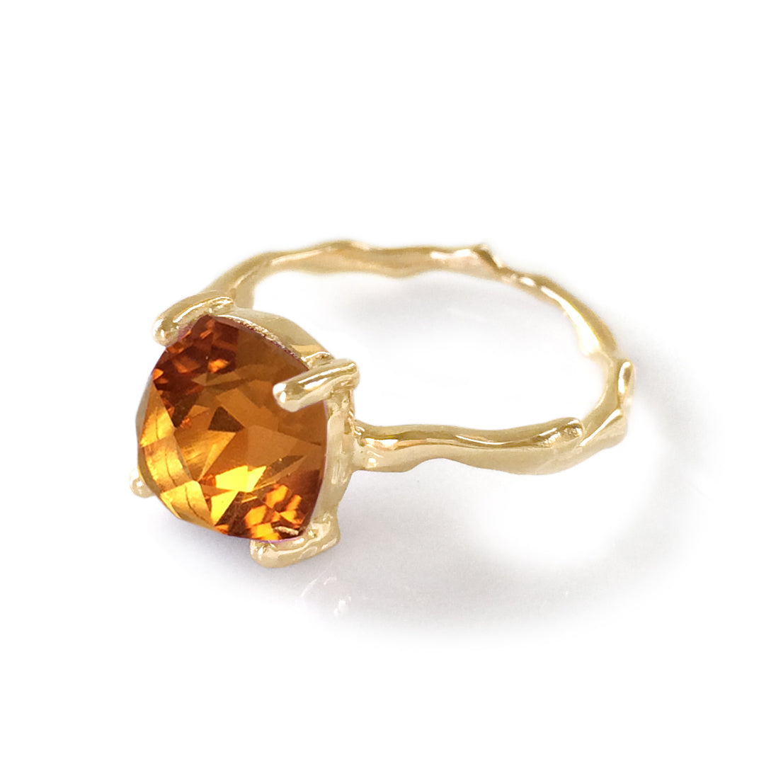 Twig Statement Ring with Square Cushion Cut Citrine or Amethyst