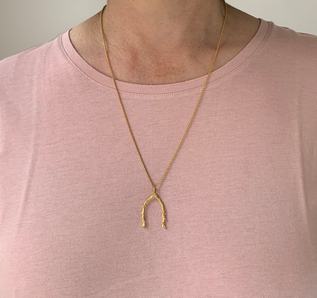 Barberry Wishbone Pendant Long Necklace