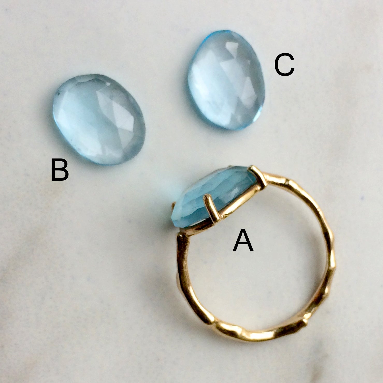 Twig Statement Ring with Unique Rose Cut Blue Topaz