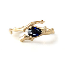 Load image into Gallery viewer, Twig Engagement Ring in 9 carat gold with pear cut Australian blue sapphire
