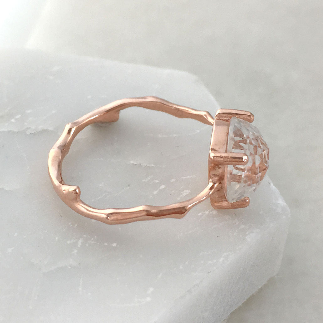 Twig Engagement Ring with Cushion Cut White Topaz