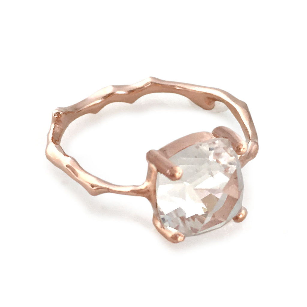 Twig Engagement Ring with Cushion Cut White Topaz