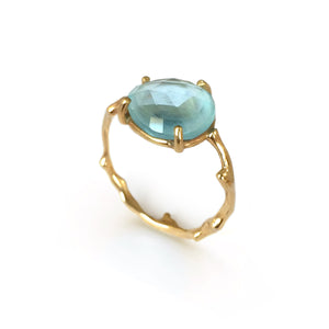 Twig Statement Ring with Unique Rose Cut Blue Topaz