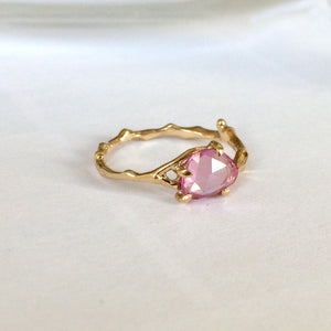 Twig Ring in solid gold with rose cut pink Ceylon sapphire