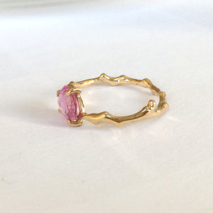 Twig Ring in solid gold with rose cut pink Ceylon sapphire
