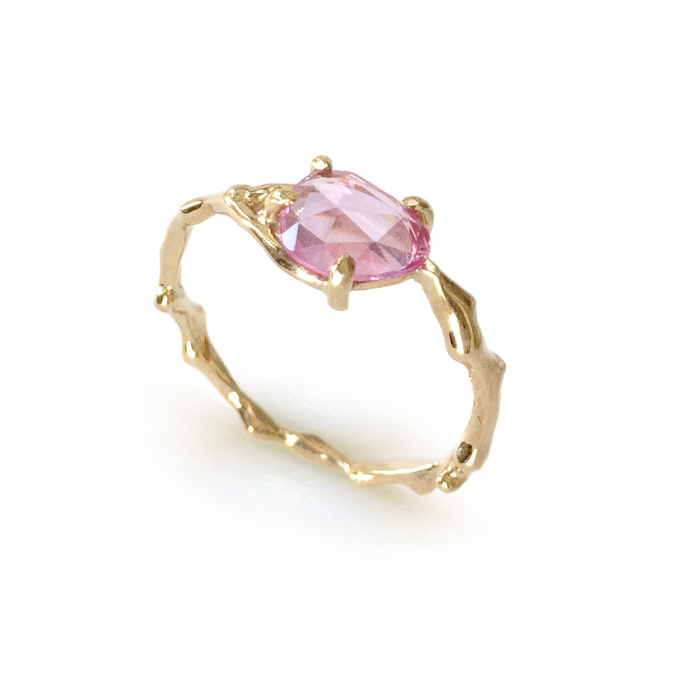 Twig Ring in solid gold with rose cut pink Ceylon sapphire