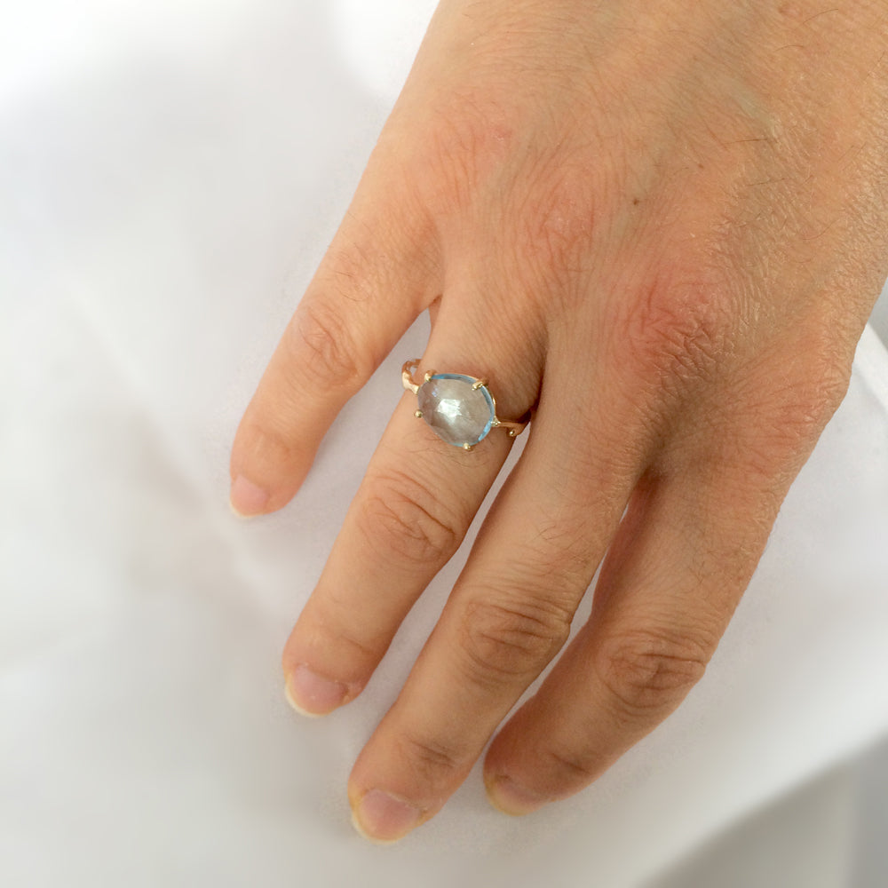 Twig Statement Ring with Unique Rose Cut Blue Topaz