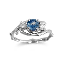 Load image into Gallery viewer, Cherry Twig Engagement Ring in Platinum with Montana Sapphire and Canadamark Diamonds
