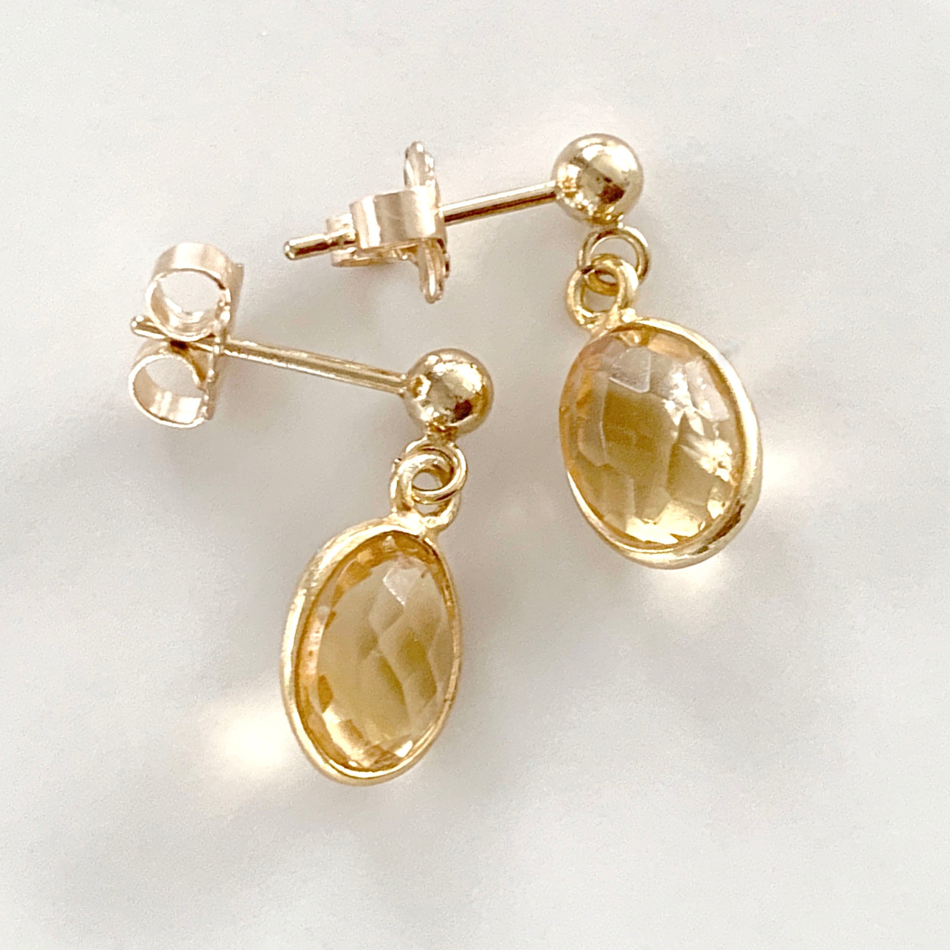 Citrine Drop Earrings with Ball Bead and Post