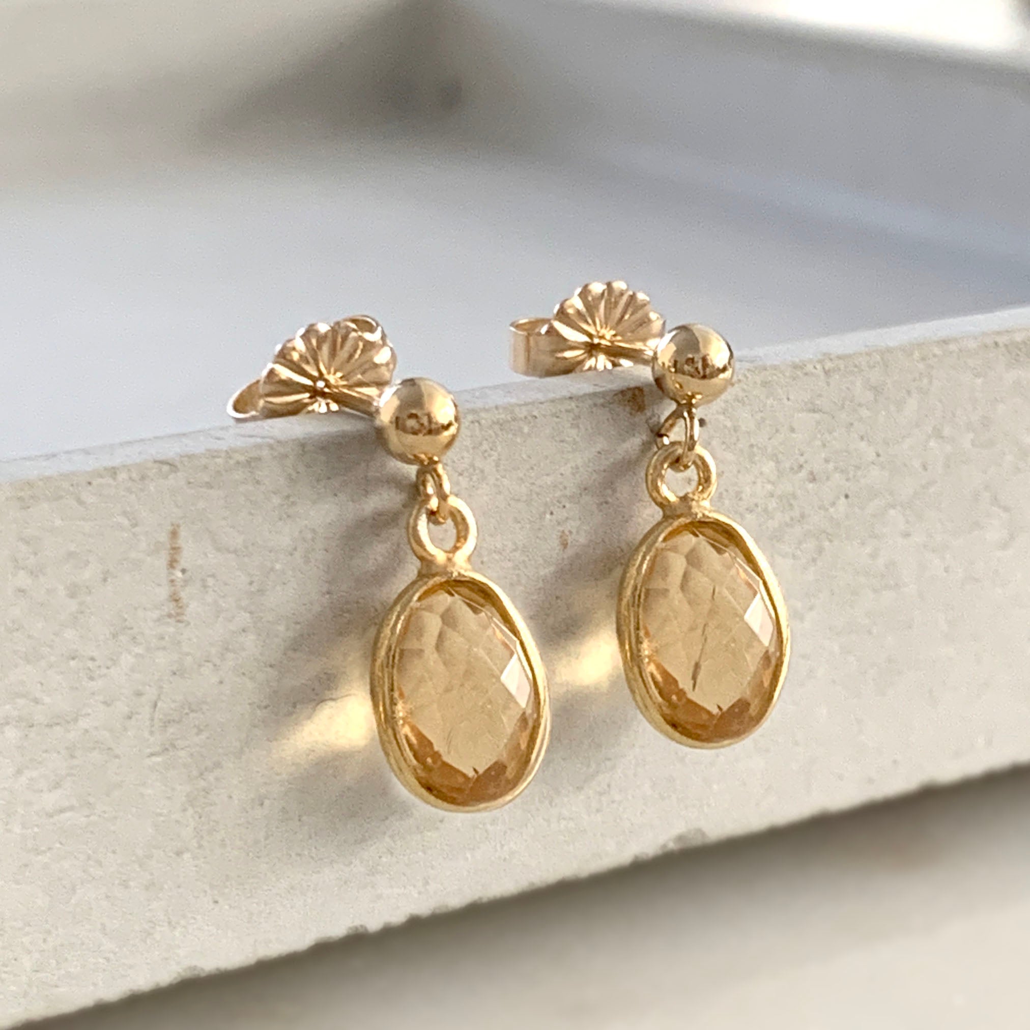 Citrine Drop Earrings with Ball Bead and Post