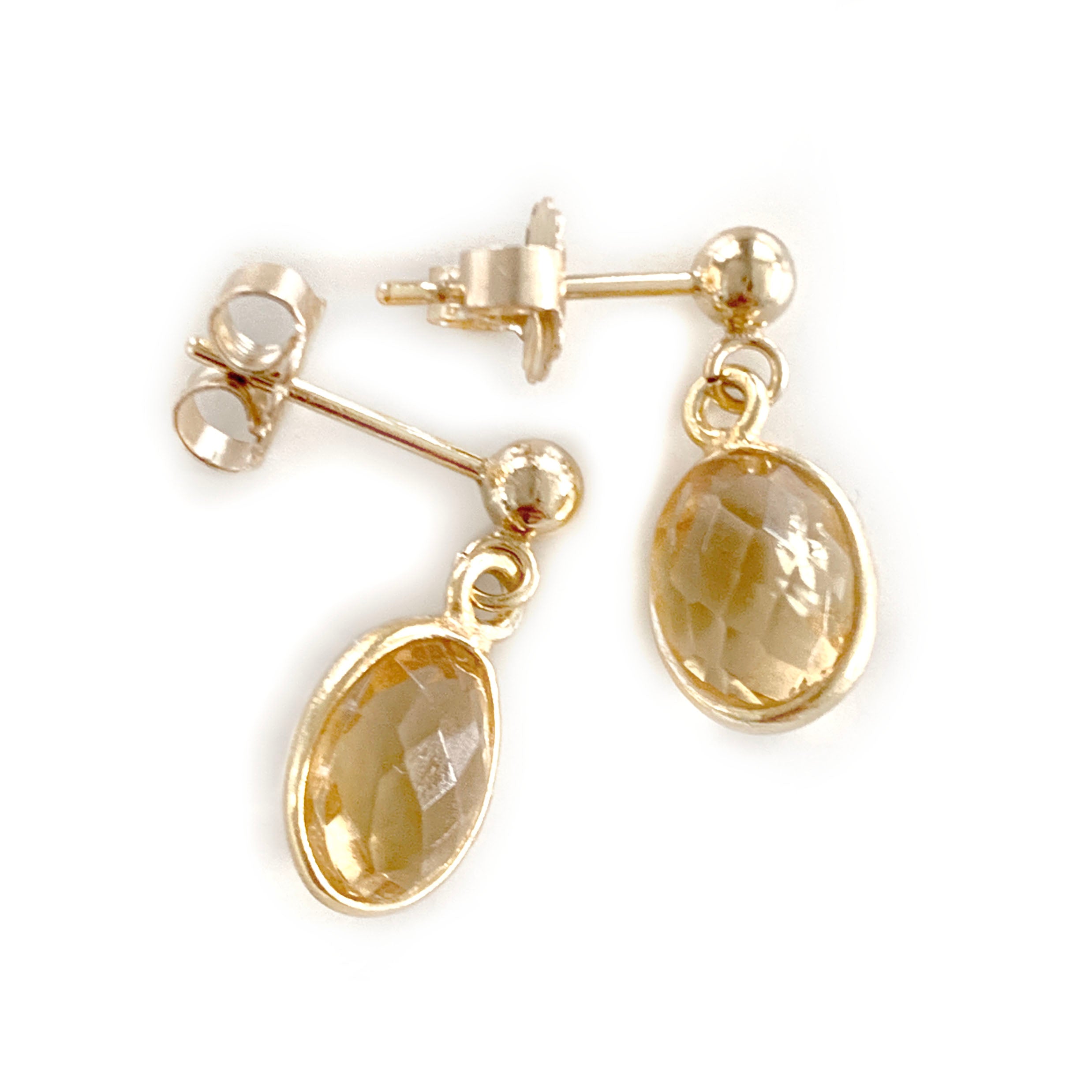 Citrine Drop Earrings with Ball Bead and Post