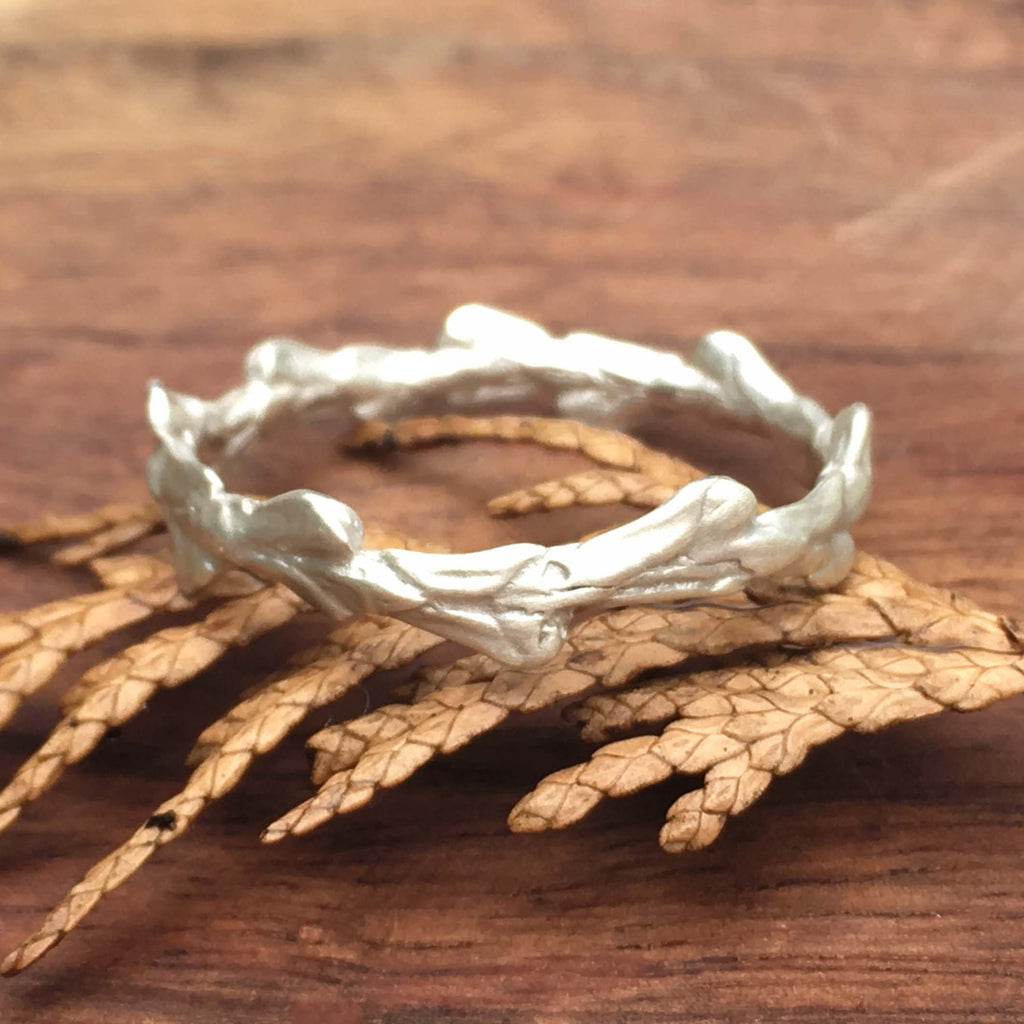 Cypress Leaf Band Ring in Sterling Silver