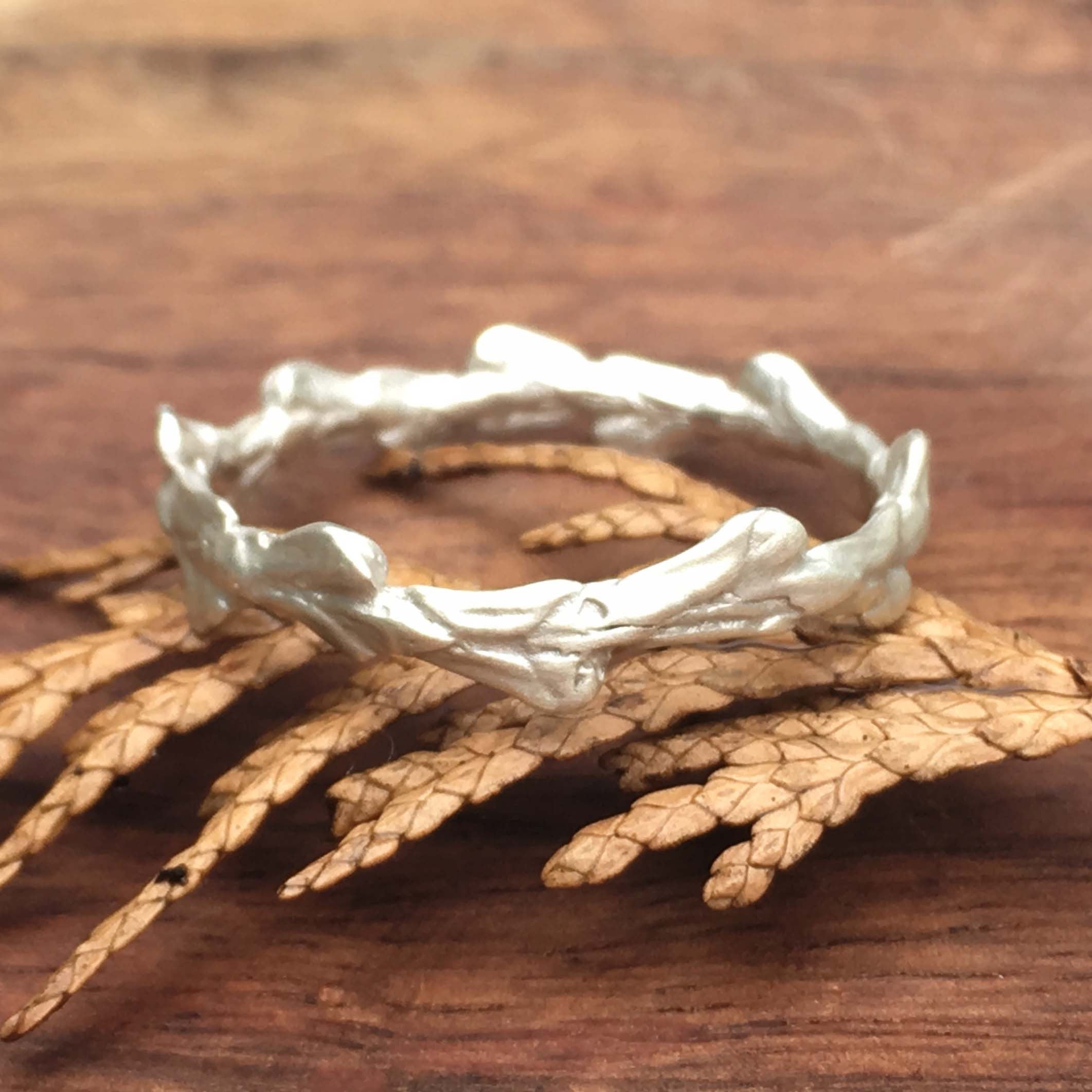 Cypress Leaf Band Ring in Sterling Silver