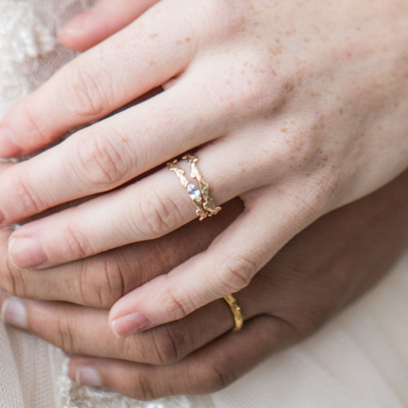 Conifer Leaf Engagement Ring in 9 carat Gold with Marquise Cut Sapphire