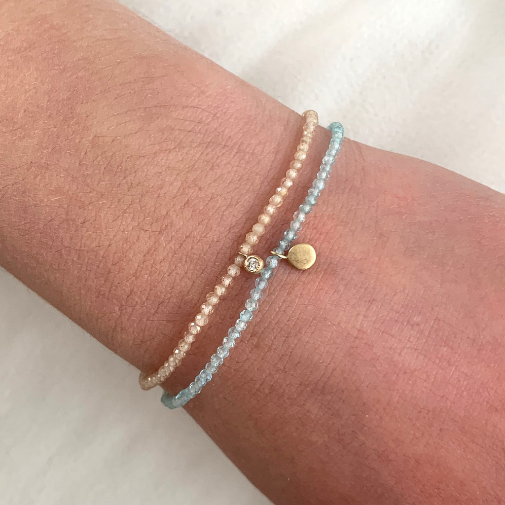 Gemstone Beaded Bracelet with Gold and Diamond Charm