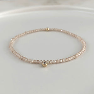 Gemstone Beaded Bracelet with Gold and Diamond Charm