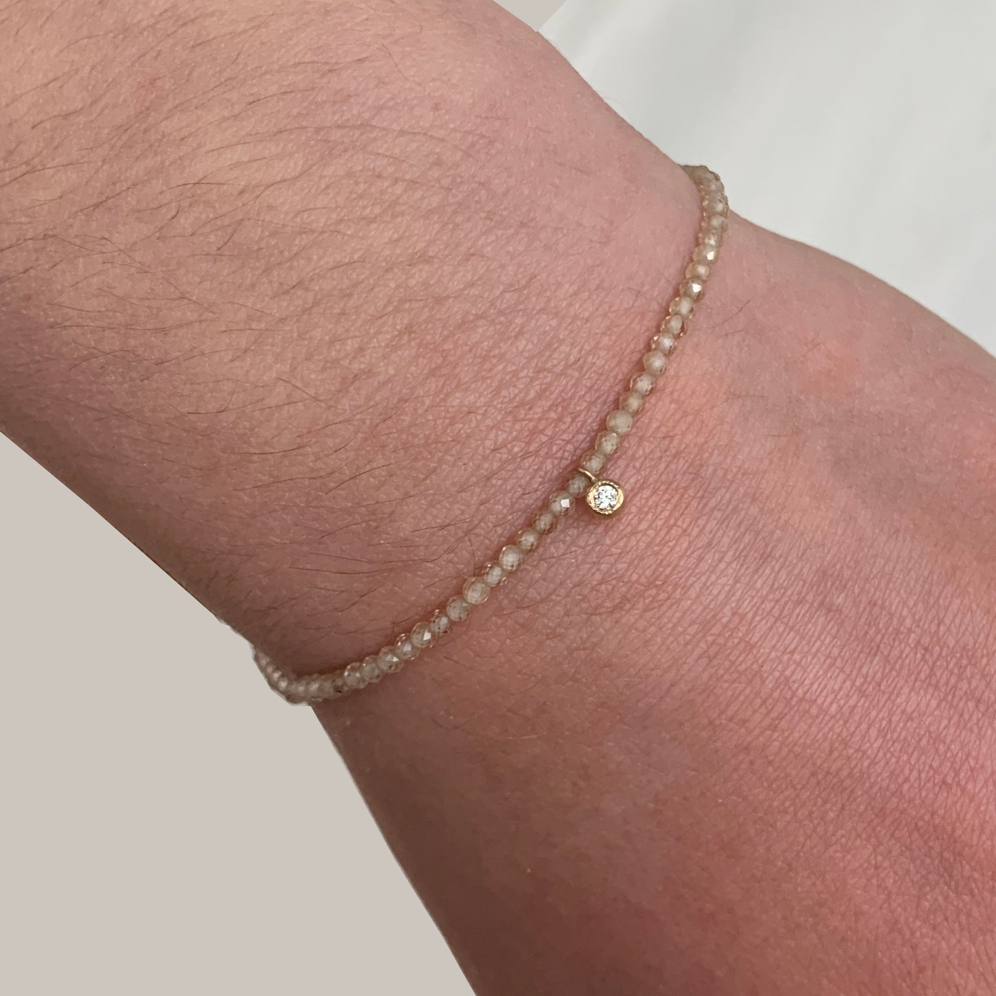 Gemstone Beaded Bracelet with Gold and Diamond Charm