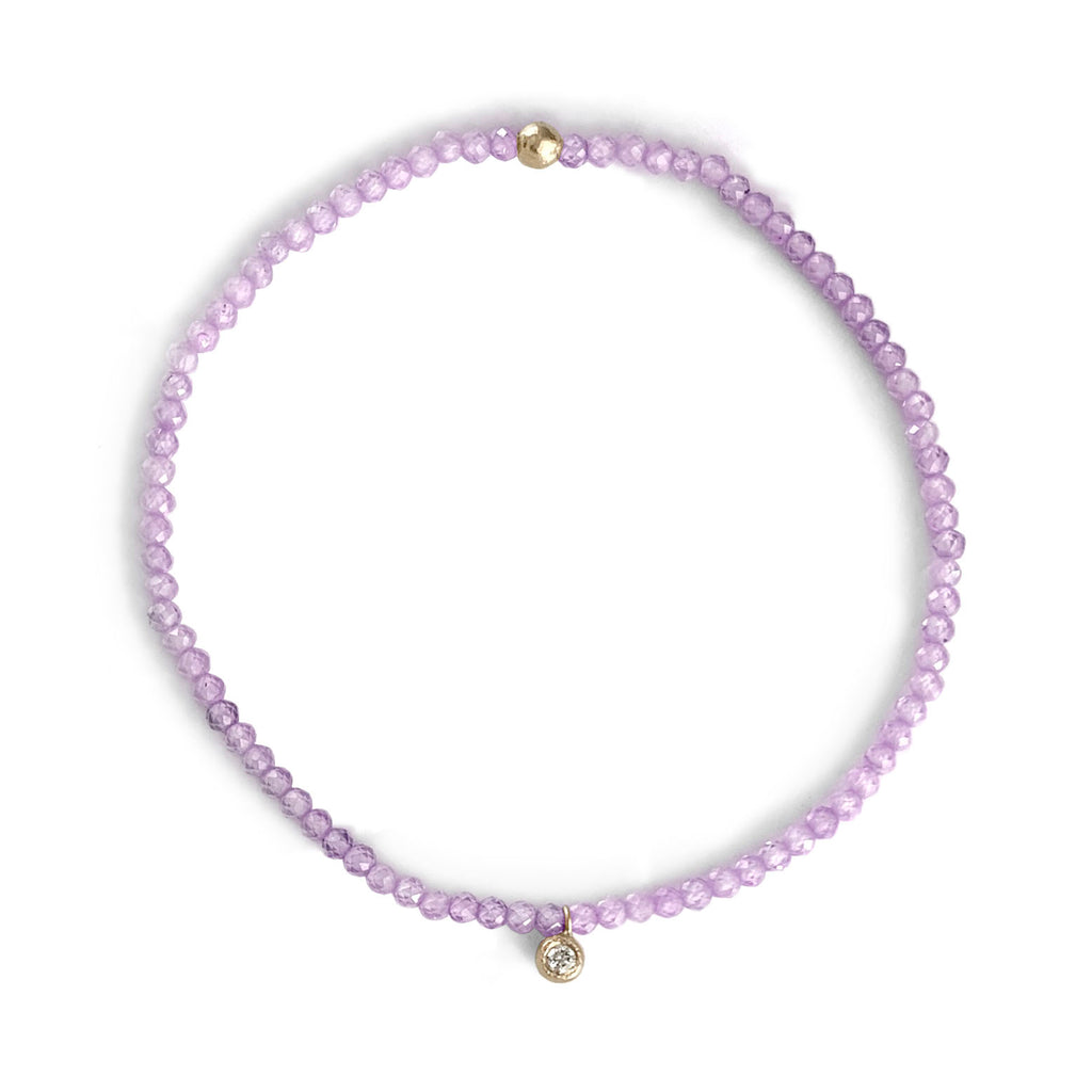 Gemstone Beaded Bracelet with Gold and Diamond Charm