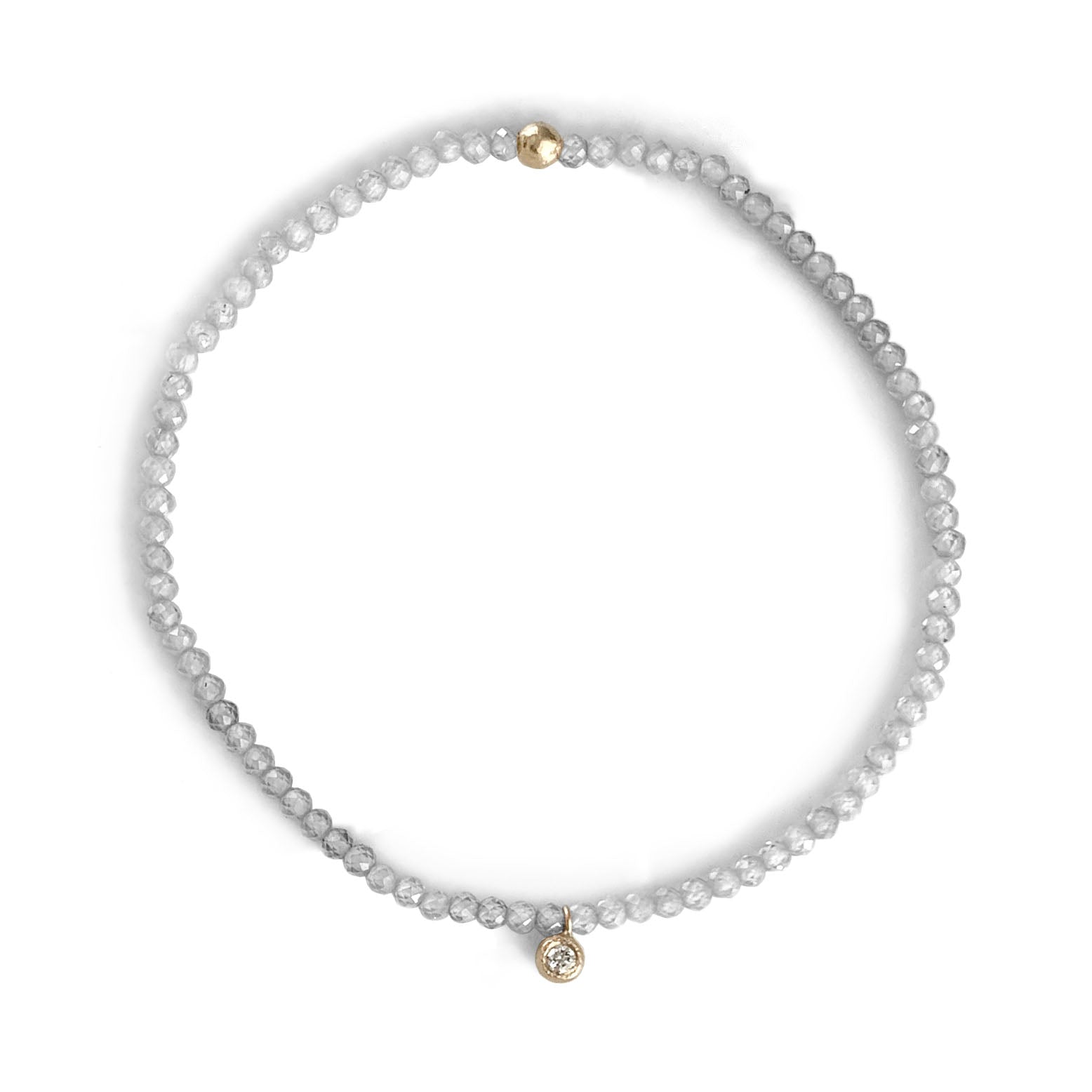 Gemstone Beaded Bracelet with Gold and Diamond Charm
