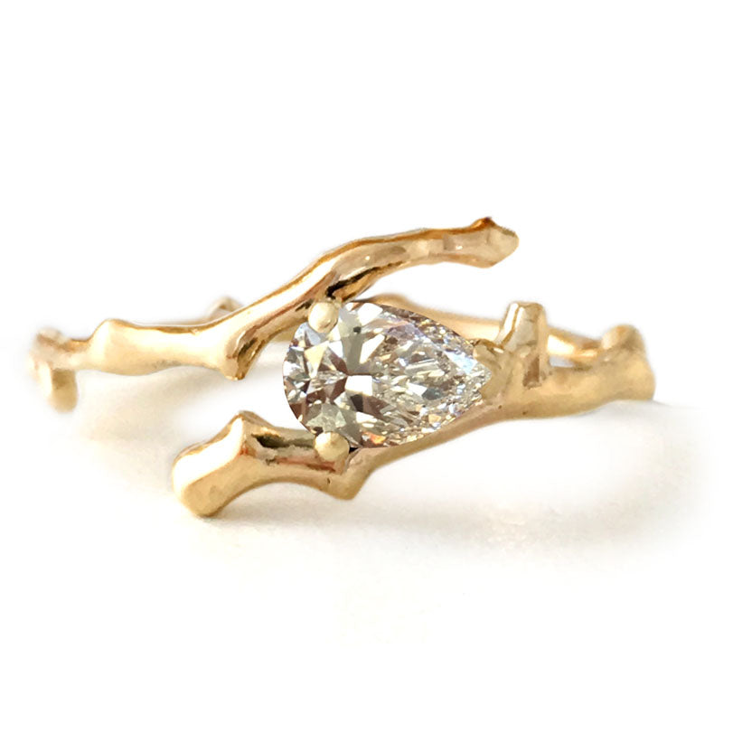 Twig Engagement Ring in 18 Carat Gold and Pear Cut Diamond