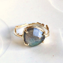 Load image into Gallery viewer, Twig Ring with Unique Rose cut Labradorite
