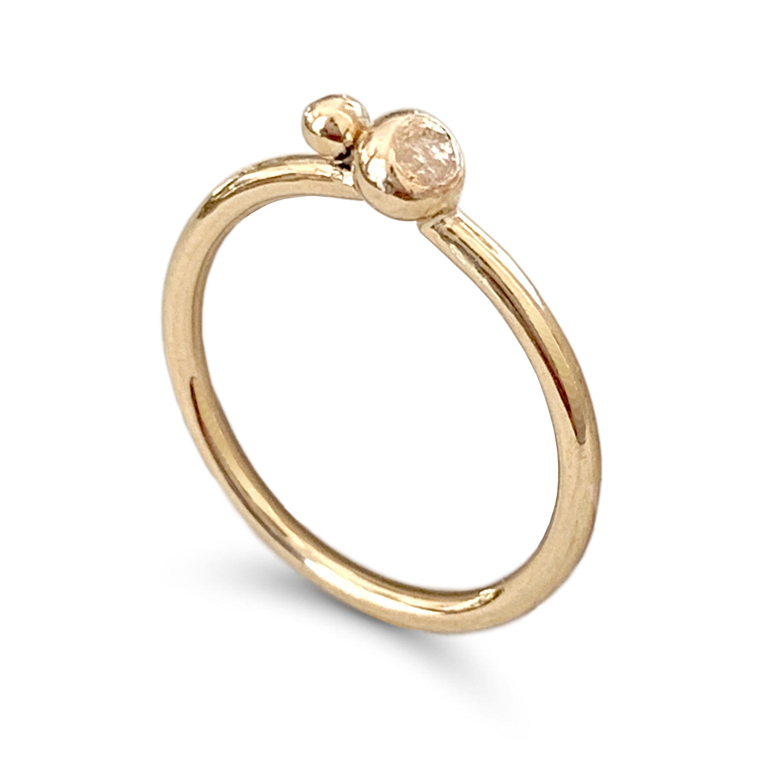 Molten Gold Stacking Ring with Two Solid Gold Beads