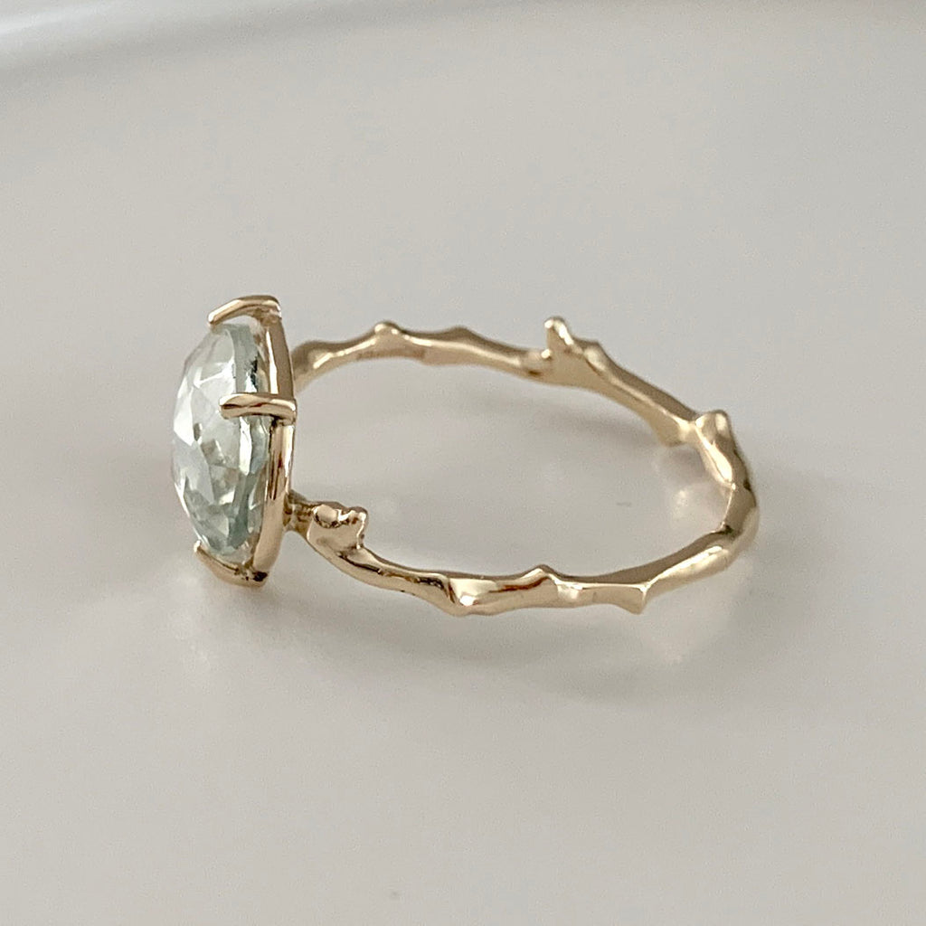 Twig Statement Ring with Unique Rose Cut Green Amethyst