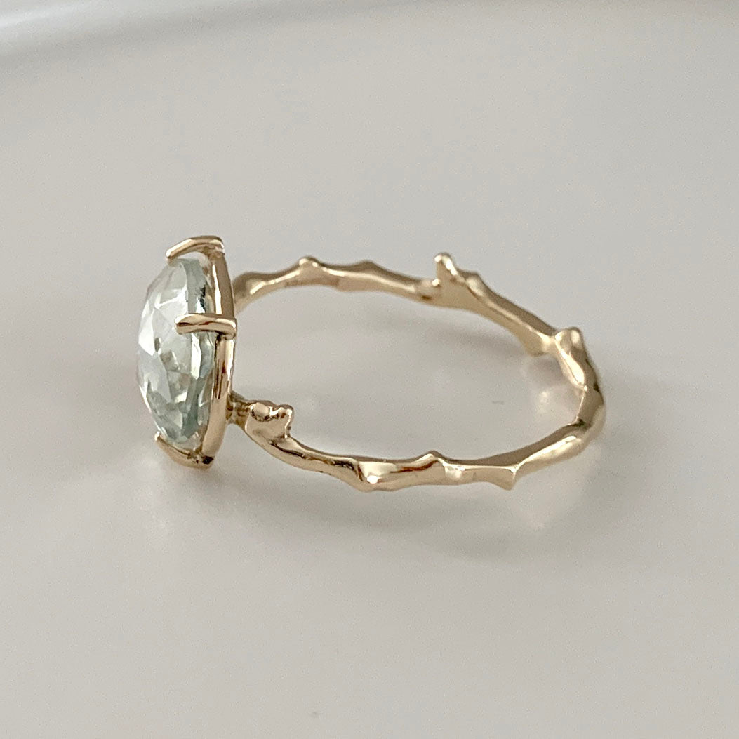 Twig Statement Ring with Unique Rose Cut Green Amethyst