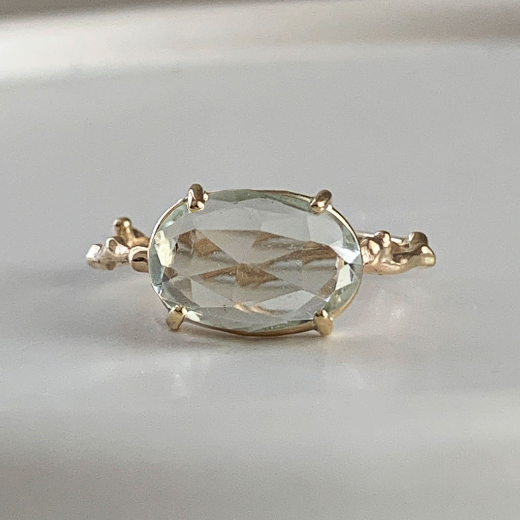 Twig Statement Ring with Unique Rose Cut Green Amethyst